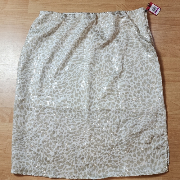 NWT Vince Camuto Sequin Beige Animal Print Midi Skirt Size XXL - Picture 1 of 16